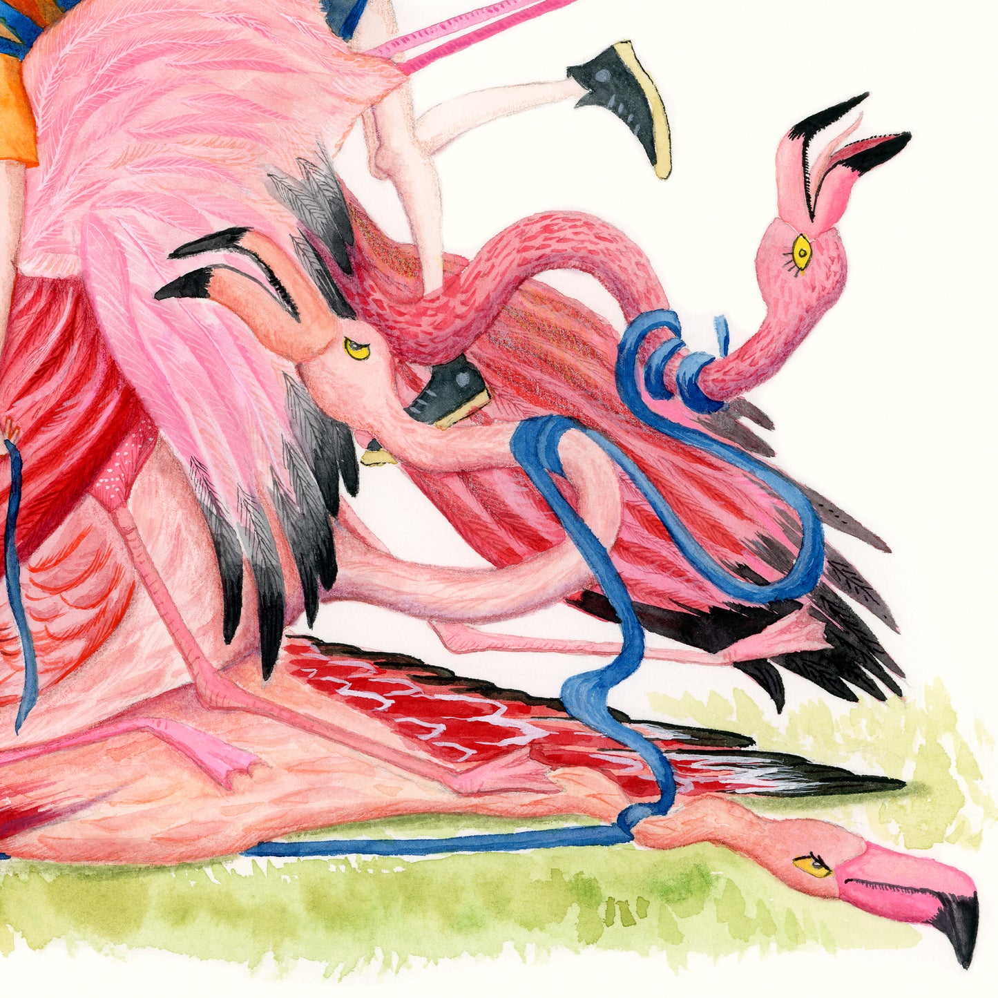 Funny Flamingo Pile - Art Print