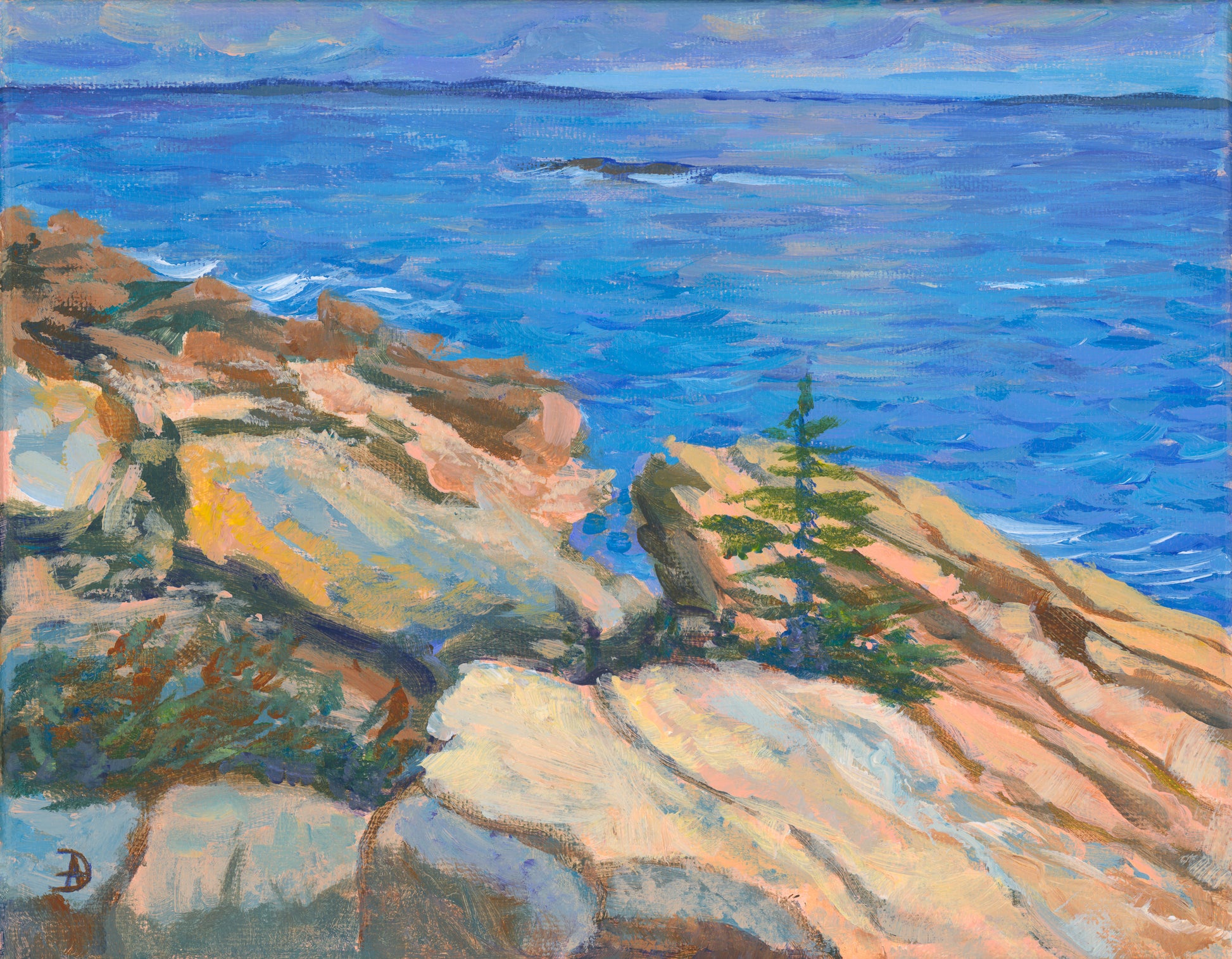 Rocks at Acadia national Park Ocean Path, near Thunder Hall. Acrylic on canvas painting by Andreea Dumez.