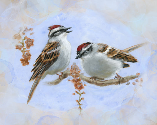 Chipping Sparrows - Matted Art Print