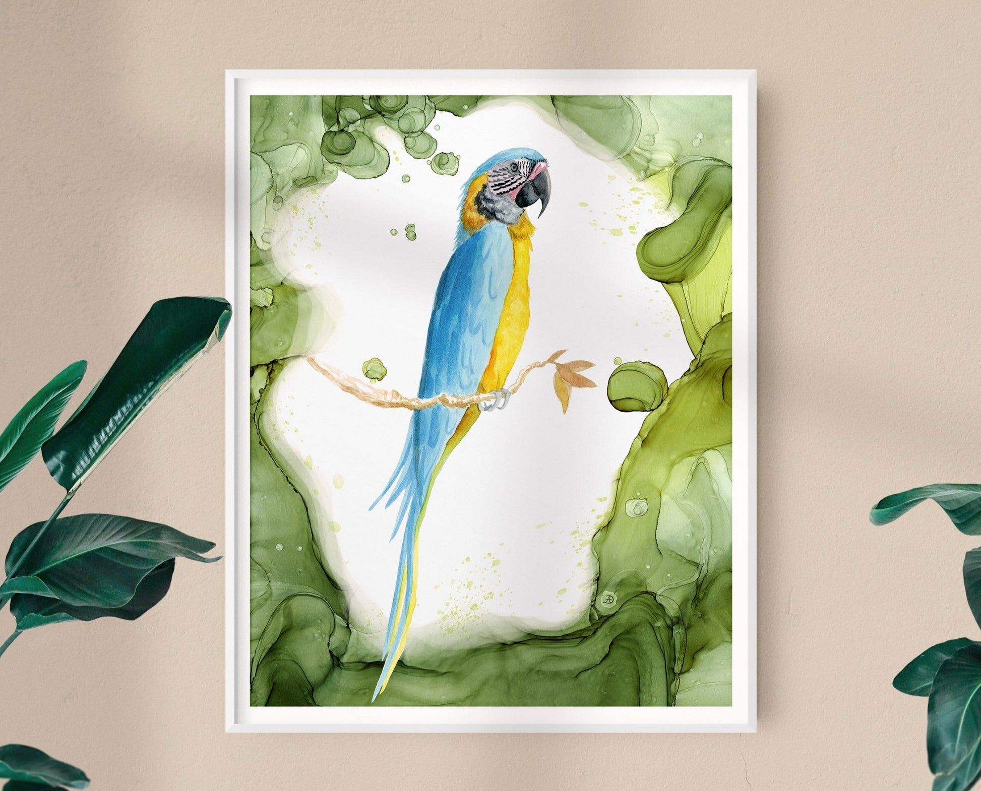 Yellow and Blue Macaw Watercolor Art Print