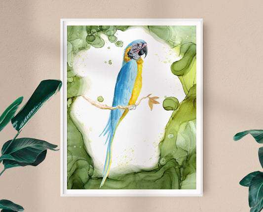Yellow and Blue Macaw Watercolor Art Print