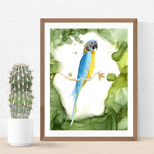 Yellow and Blue Macaw Watercolor Art Print