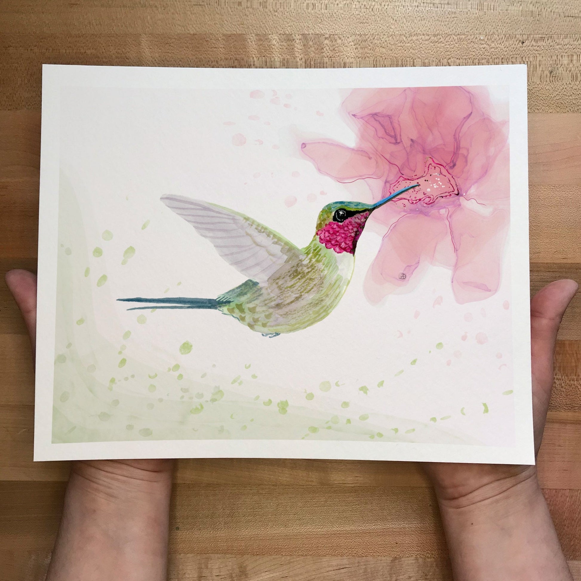 Amethyst woodstar hummingbird watercolor painting by Andreea Dumez