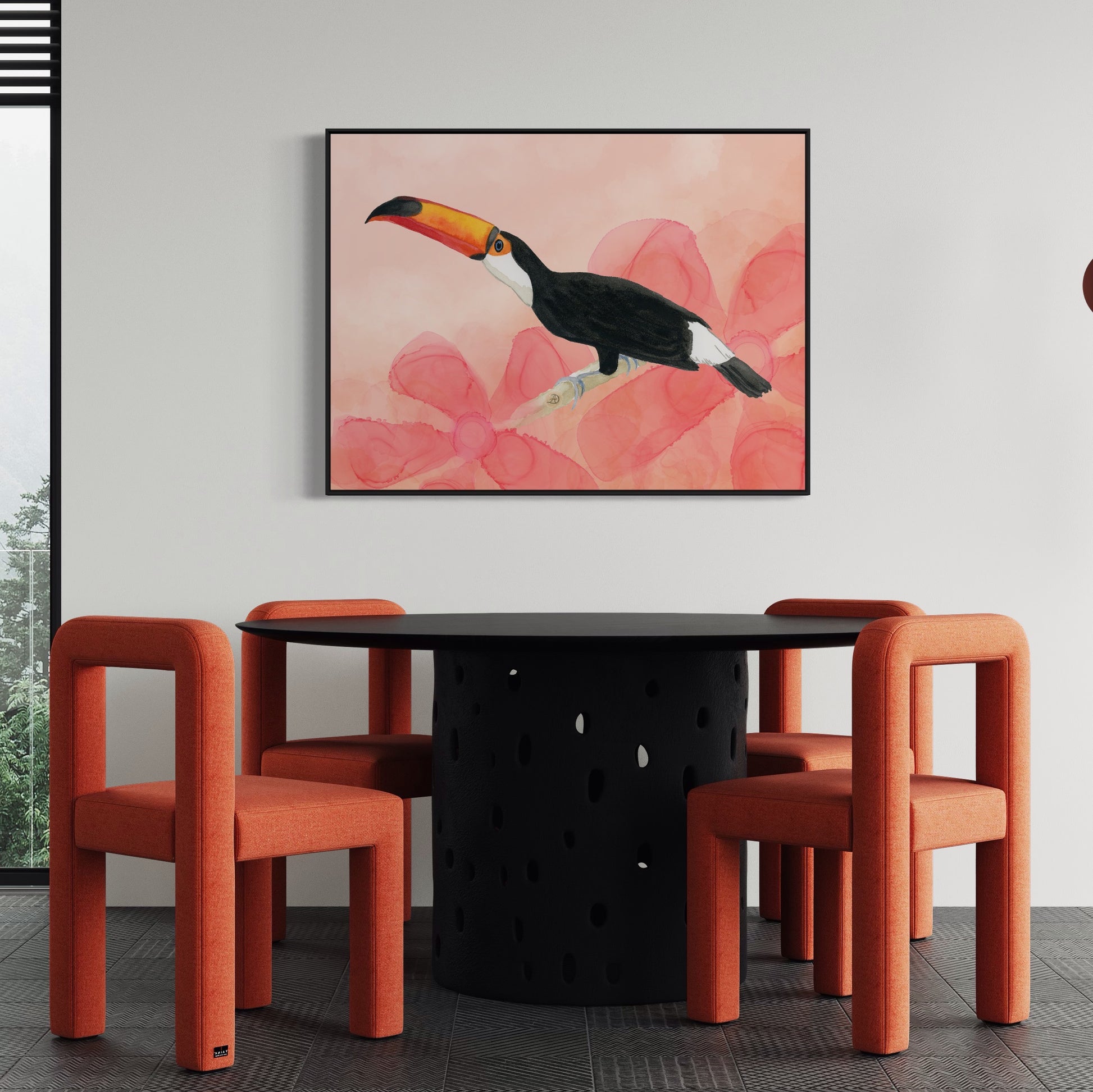 Toco Toucan Framed Art Print in a modern kitchen