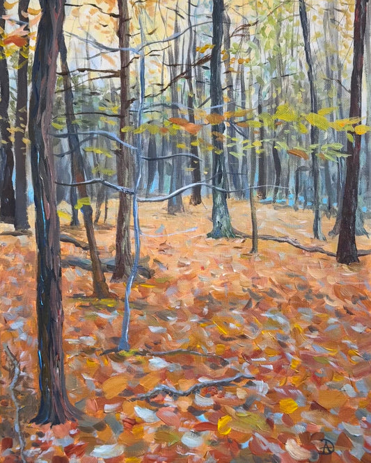 "Autumn in My Backyard Forest" - Original Acrylic Painting on Canvas Panel