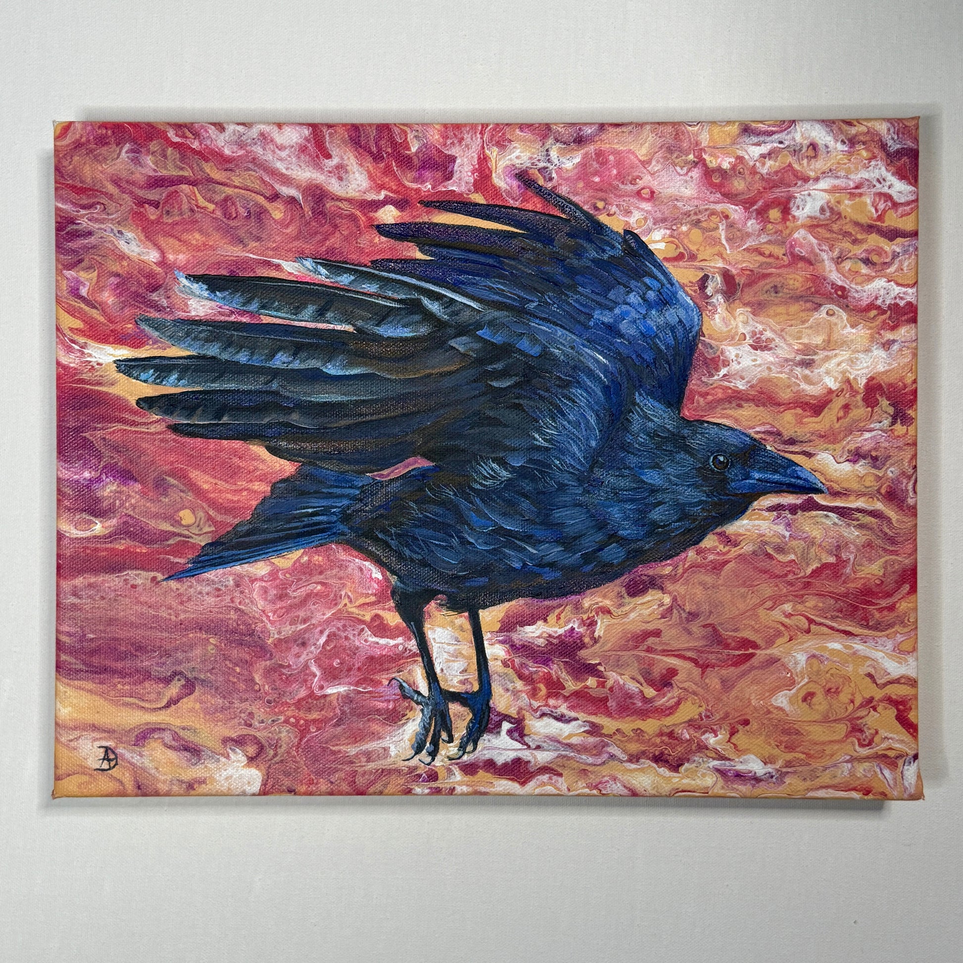 Crow in flight - spiritual art for corvid lovers