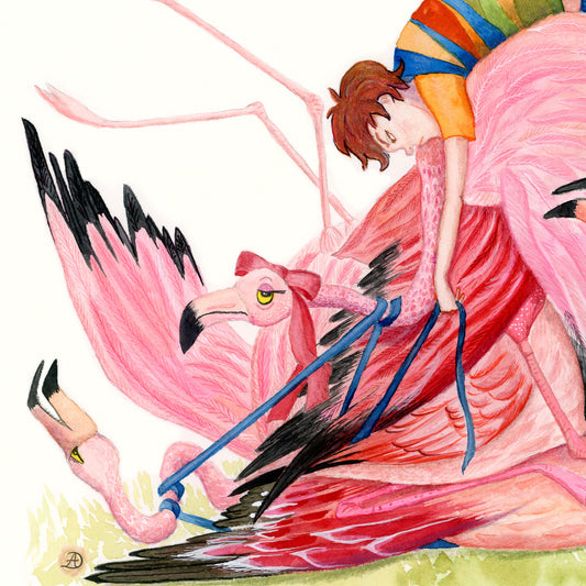Funny Flamingo Pile - Art Print