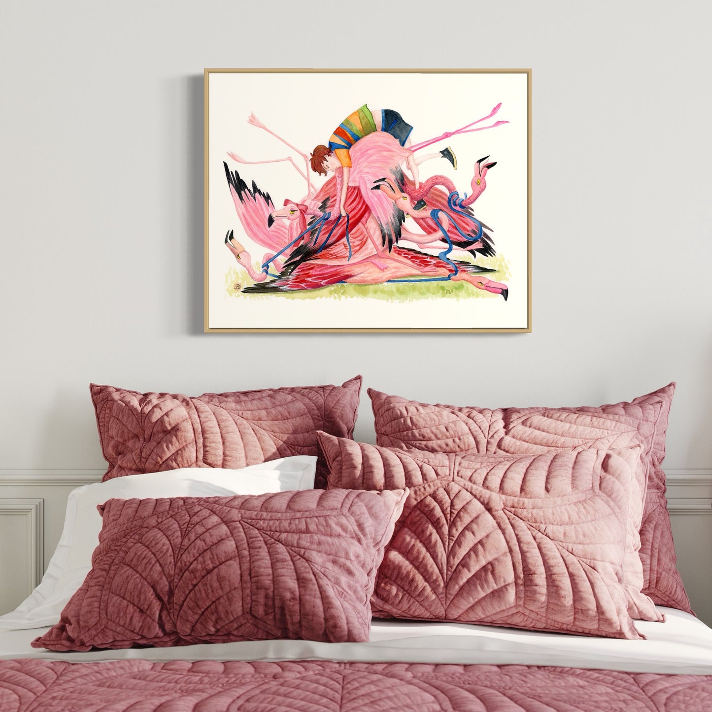 Funny Flamingo Pile - Art Print
