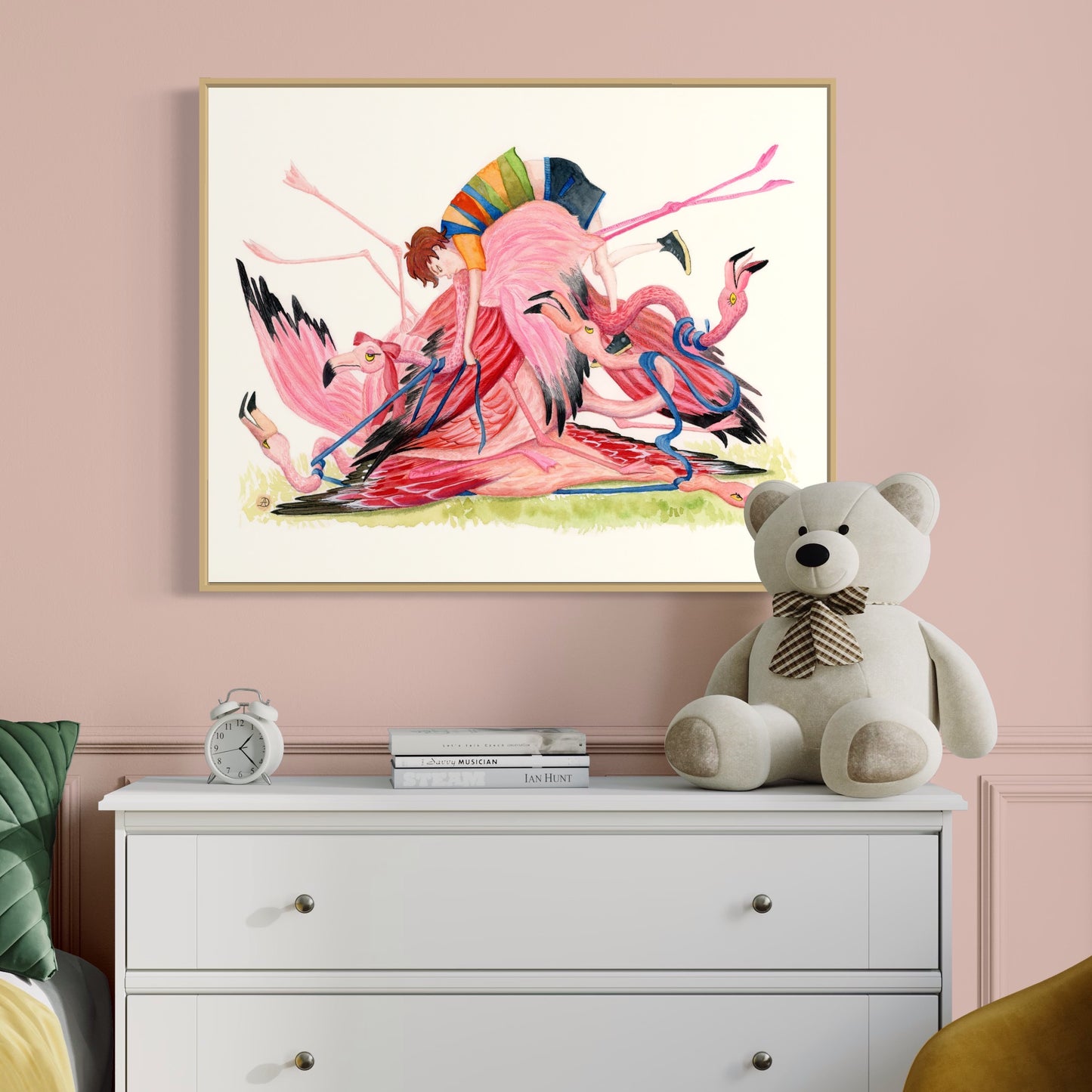 Funny Flamingo Pile - Art Print