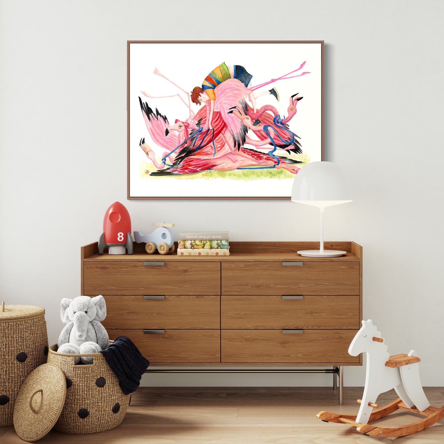 Funny Flamingo Pile - Art Print