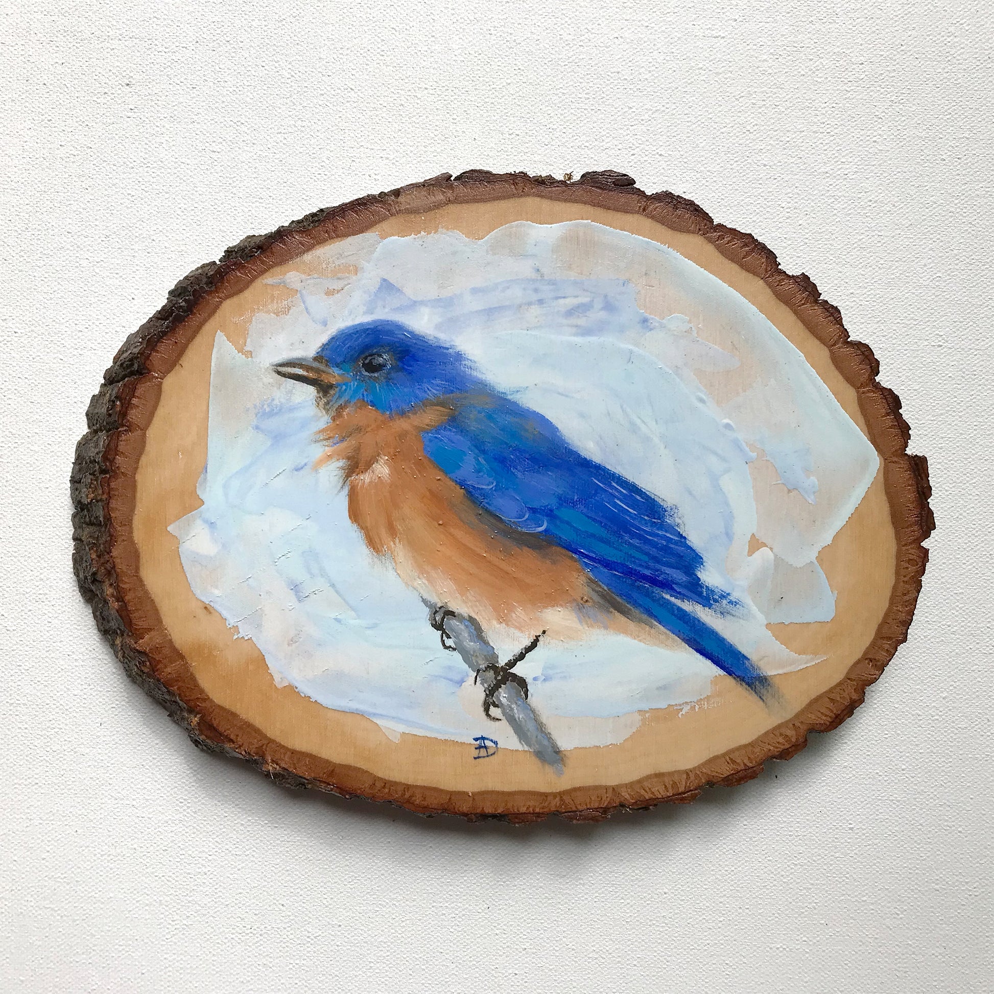 Eastern Bluebird Acrylic on wood painting by Andreea Dumez