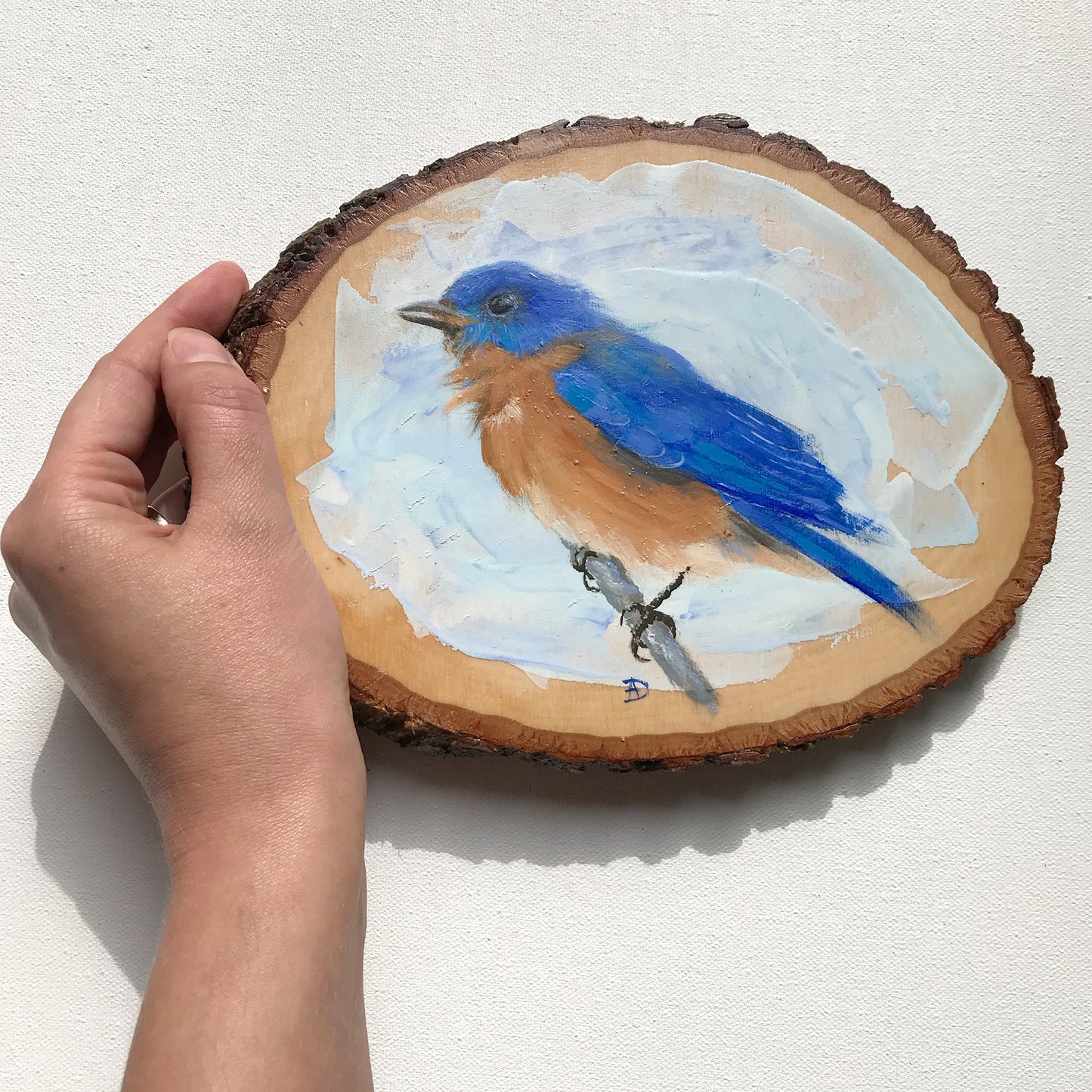 Eastern Bluebird Acrylic on wood painting by Andreea Dumez