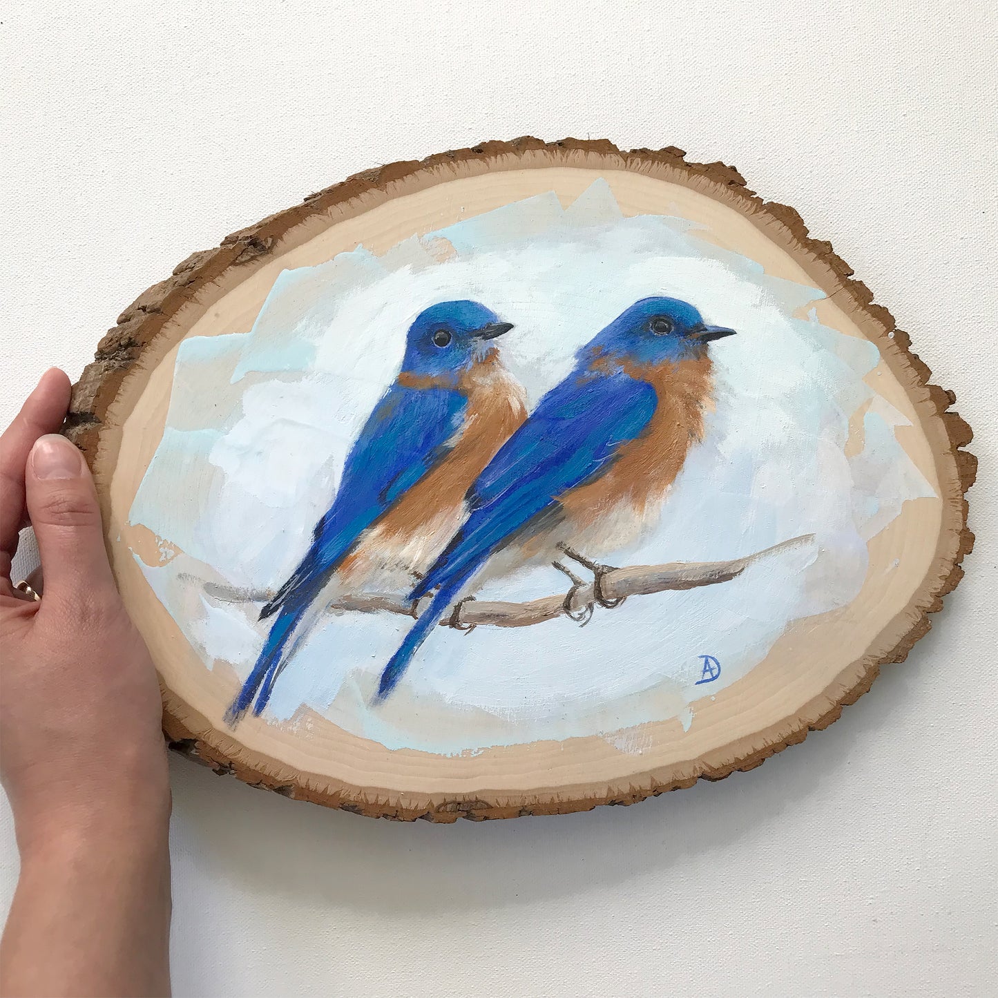 A Pair of Bluebirds - Original Acrylic Painting by Andreea Dumez