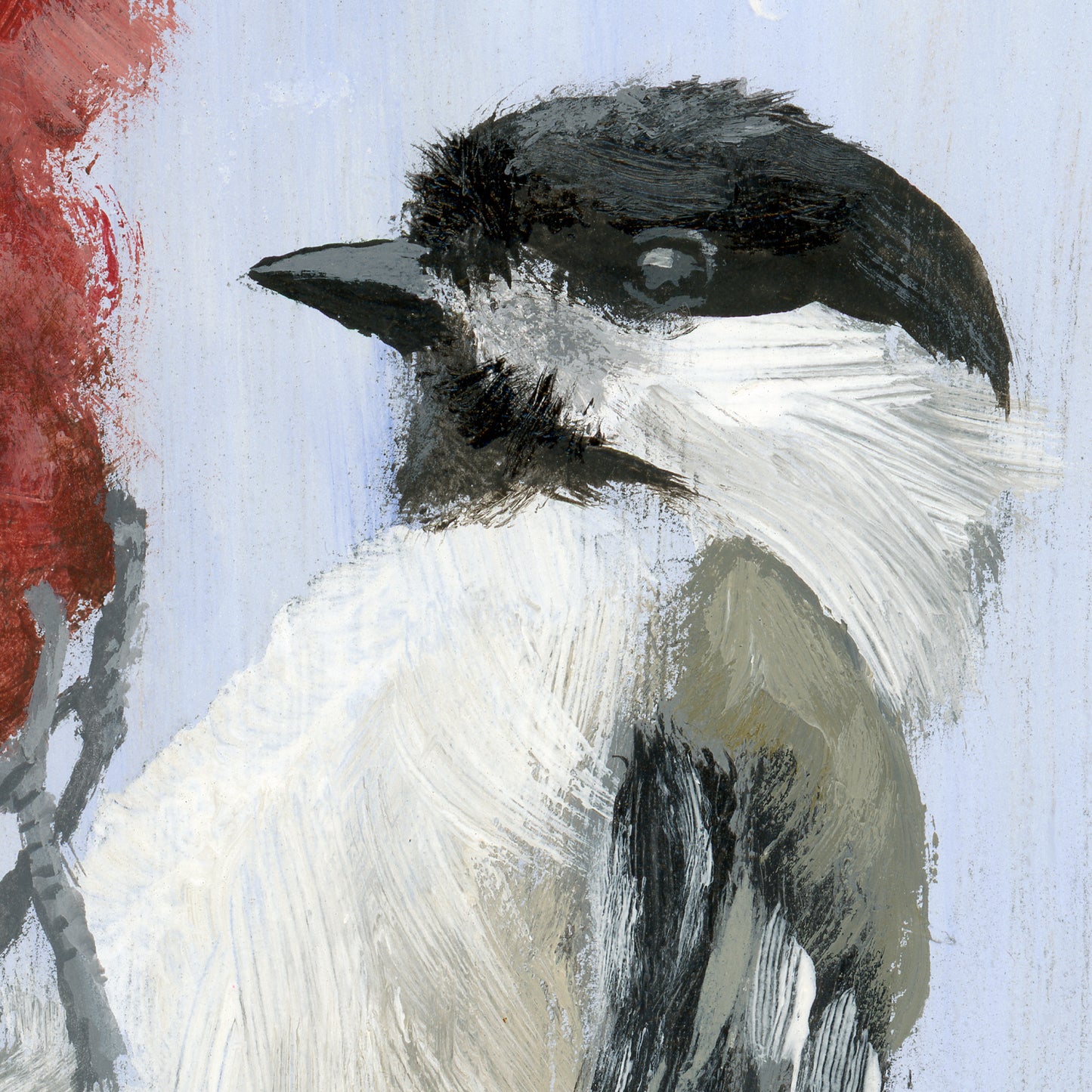 Detail of Chickadee on a sumac flower - Original acrylic painting by Andreea Dumez