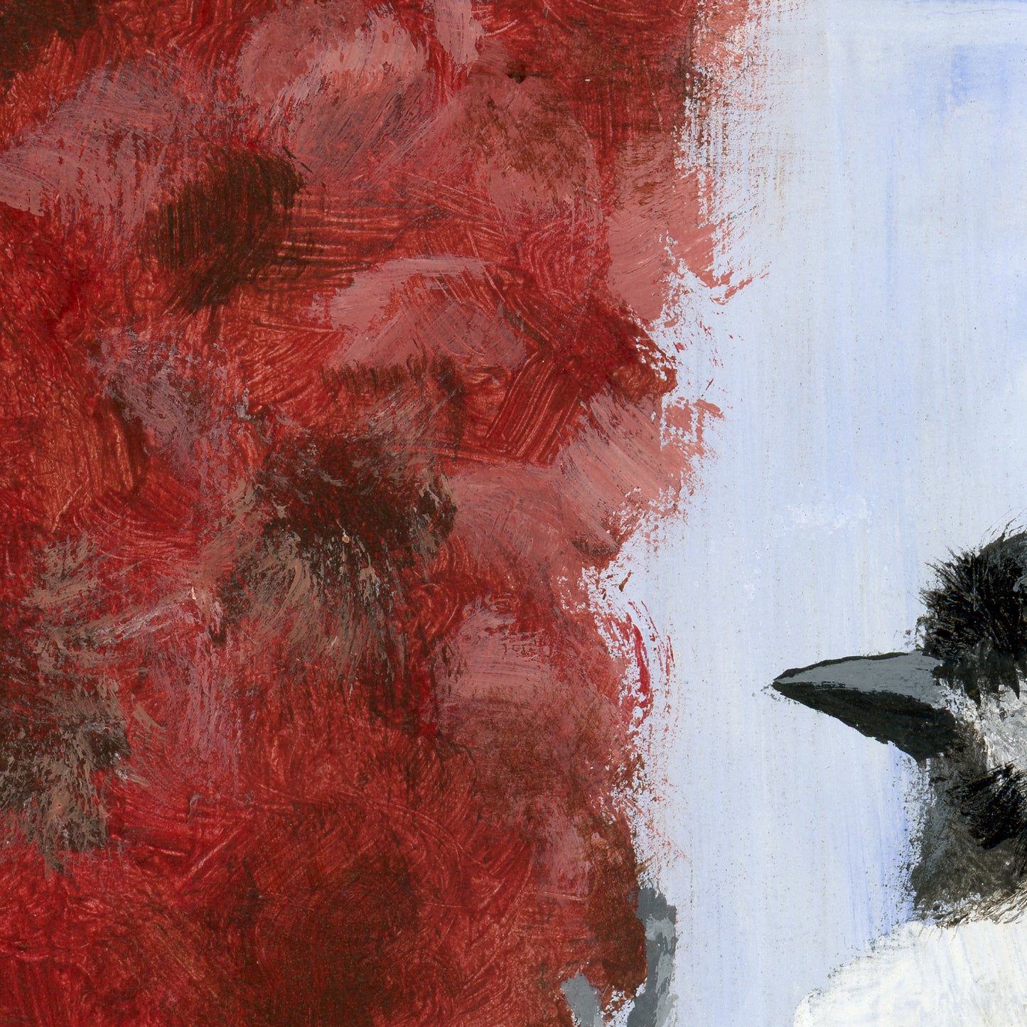 Detail of Chickadee on a sumac flower - Original acrylic painting by Andreea Dumez