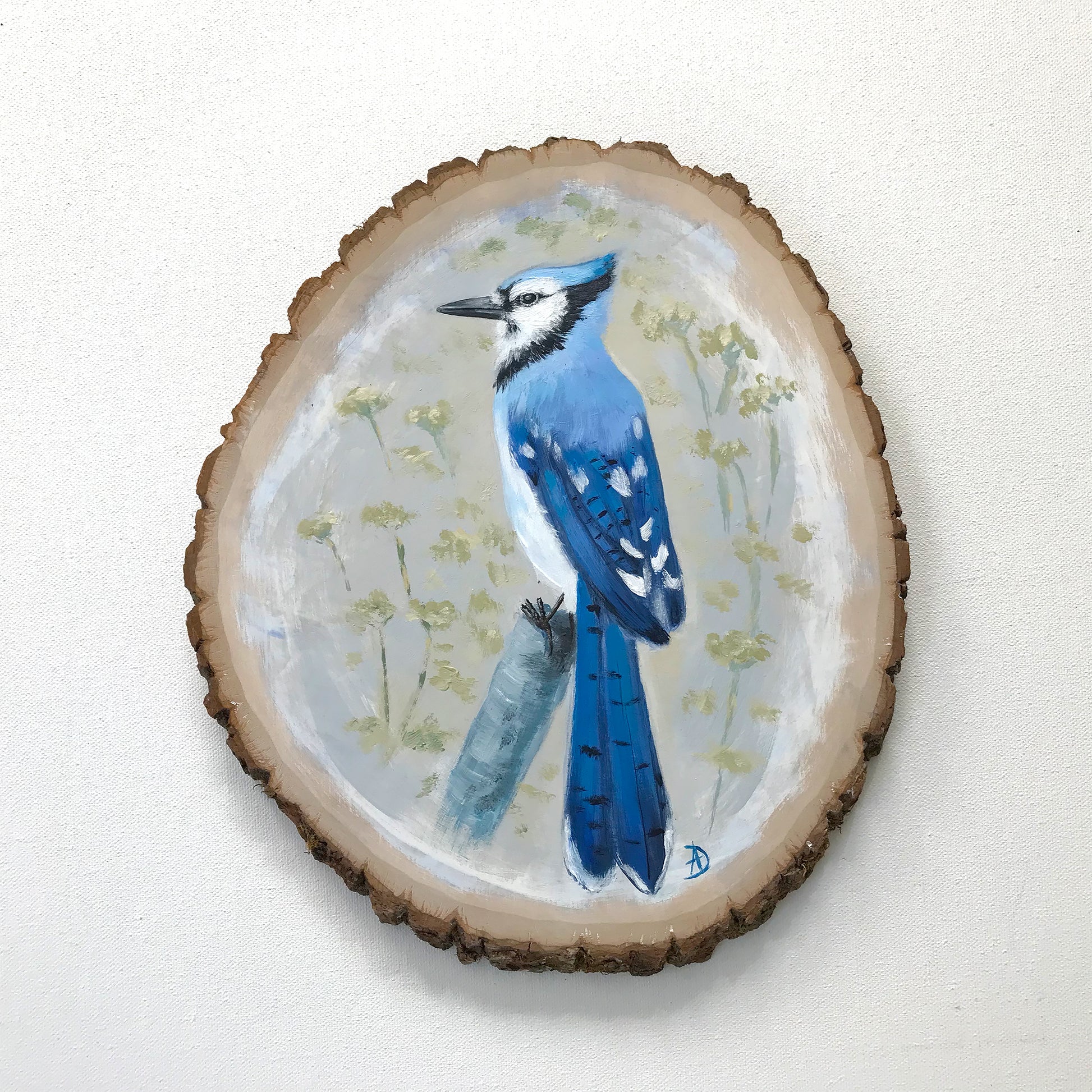 Blue jay - Original acrylic painting on wood, by Andreea Dumez