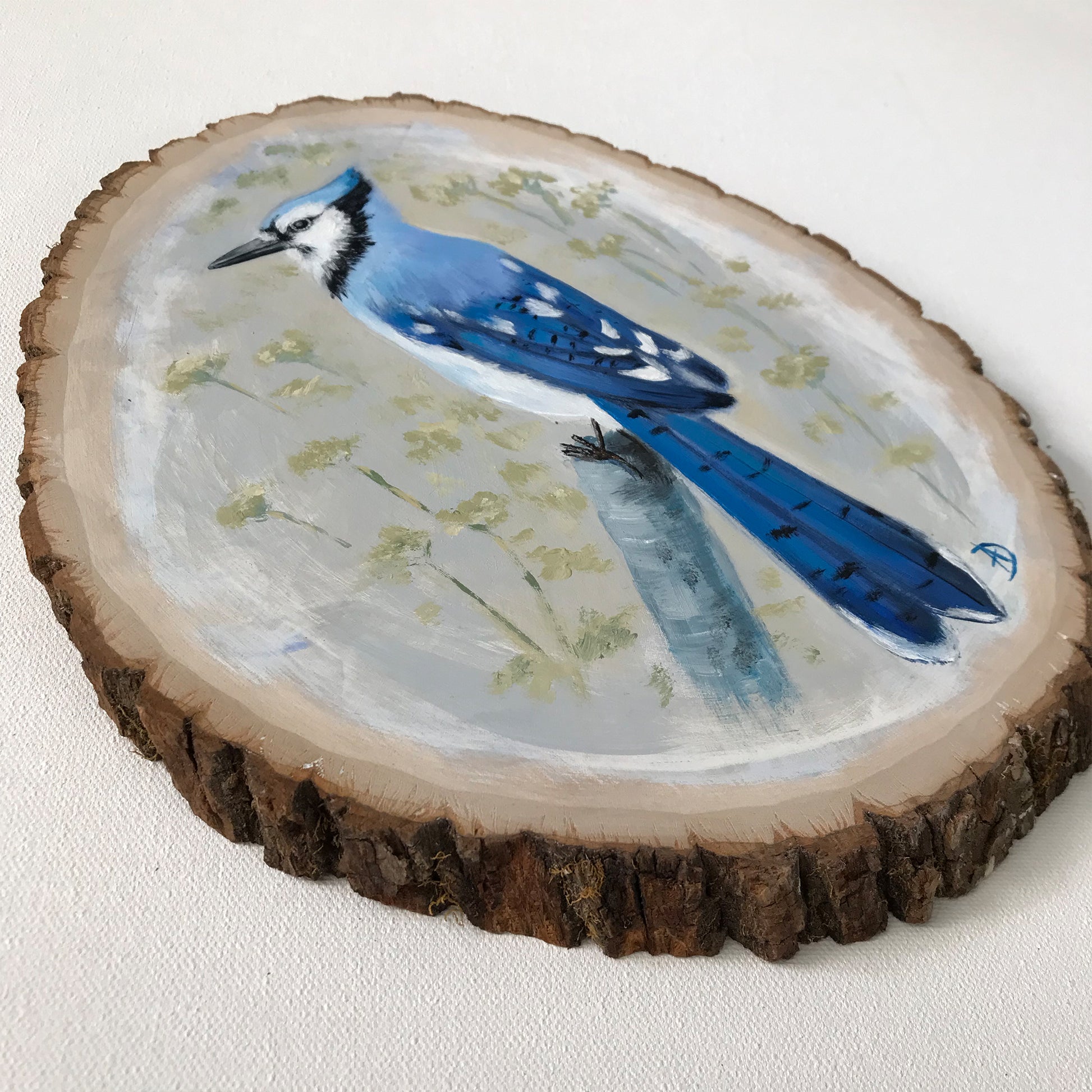 Detail of Blue jay - Original acrylic painting on wood, by Andreea Dumez