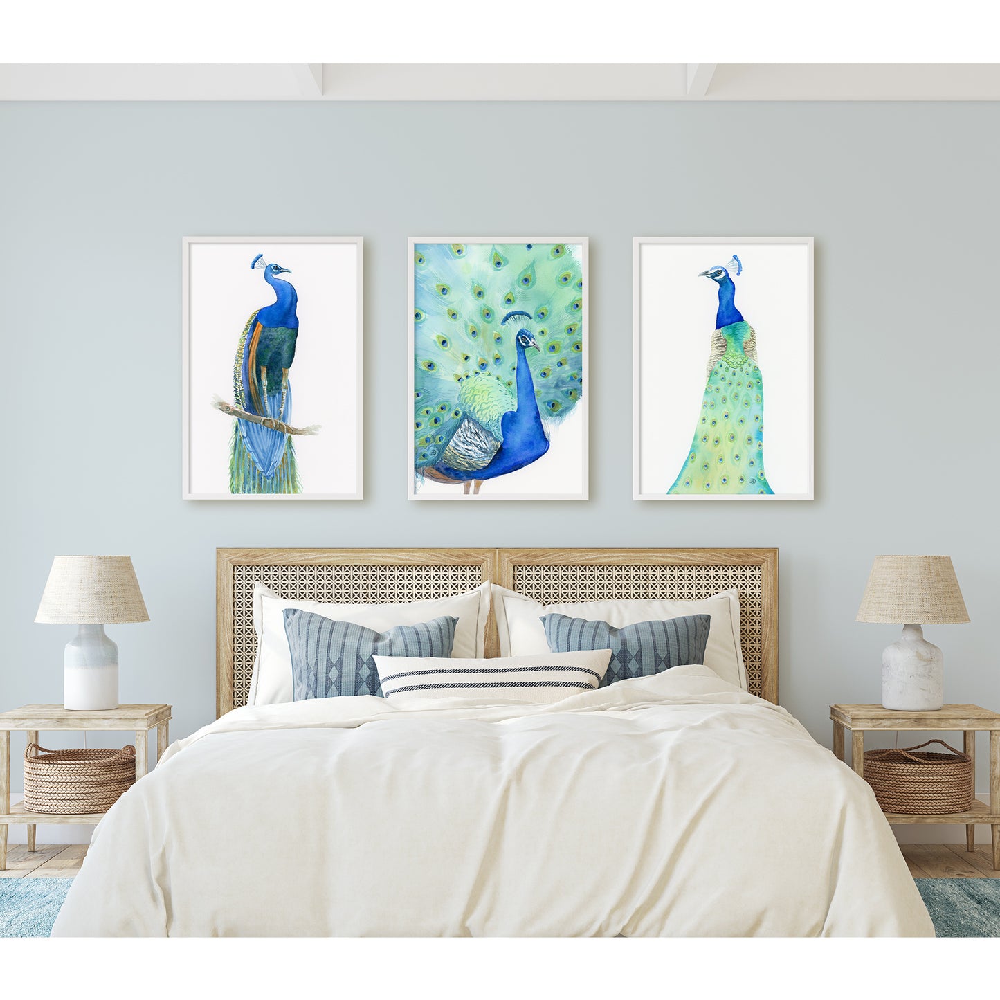 Set of 3 peacock birds - art prints