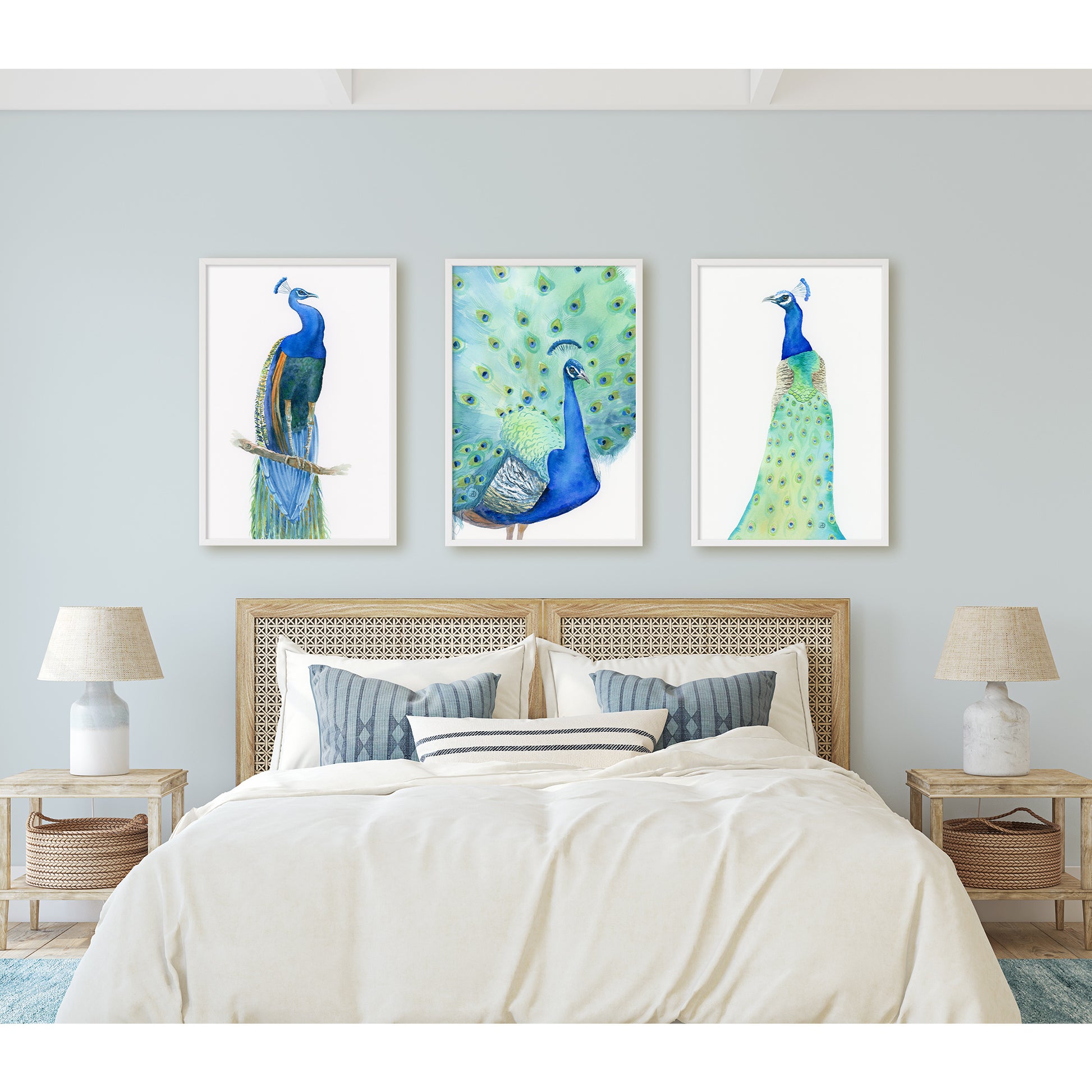 Set of 3 peacock birds - art prints