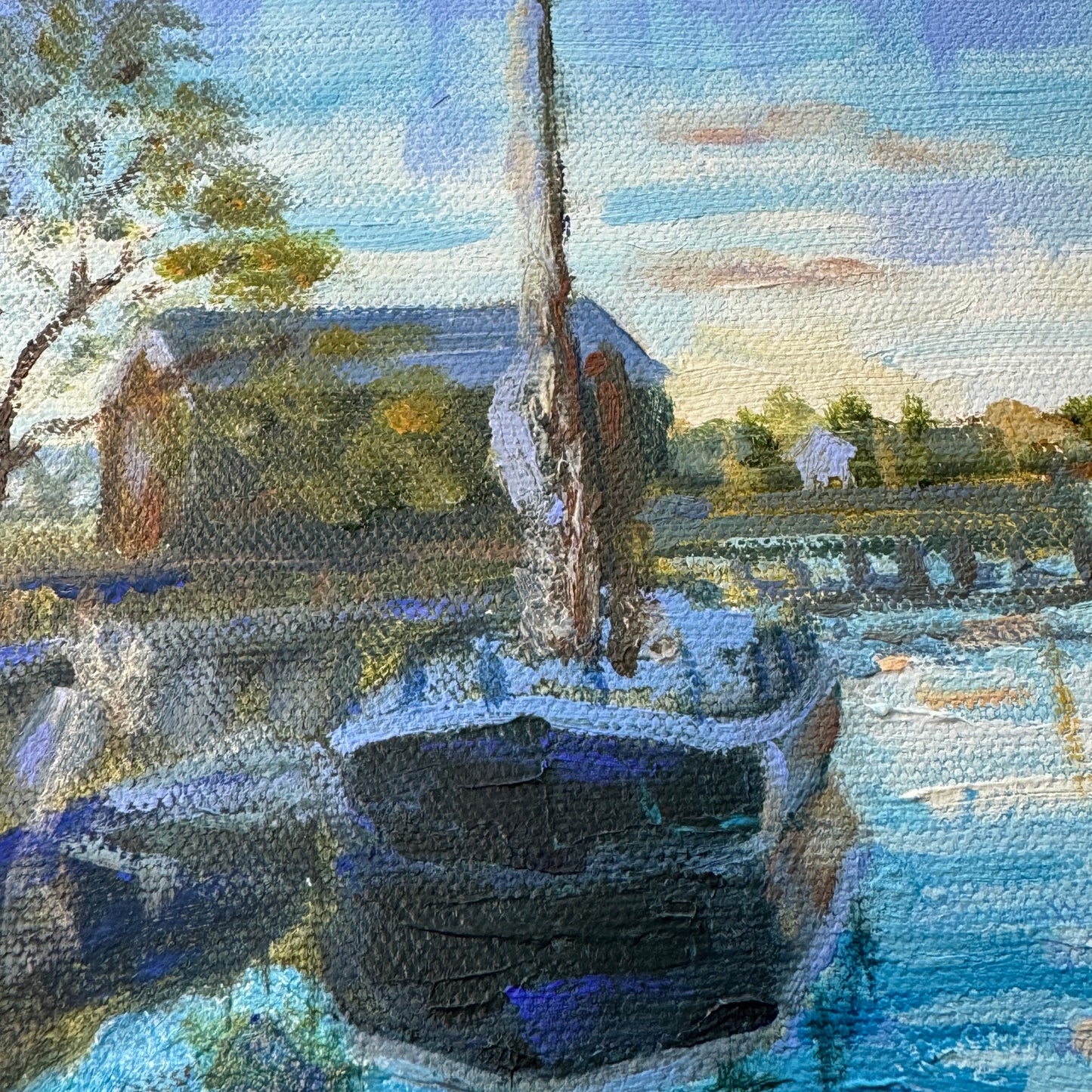 Gundalow at Prescott Park - Original Acrylic Painting on Canvas