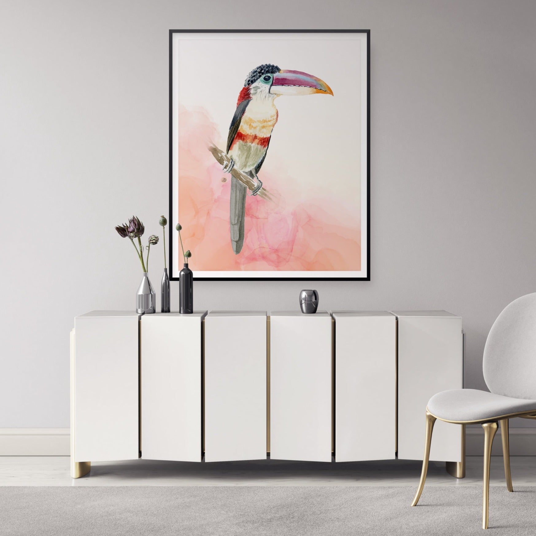 Curl-crested Aracari Tropical Toucan Bird, a Watercolor Art Print