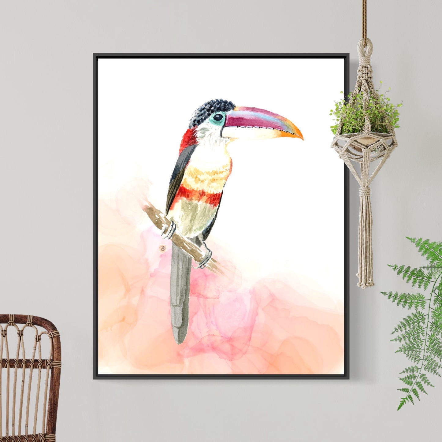 Curl-crested Aracari Tropical Toucan Bird, a Watercolor Art Print