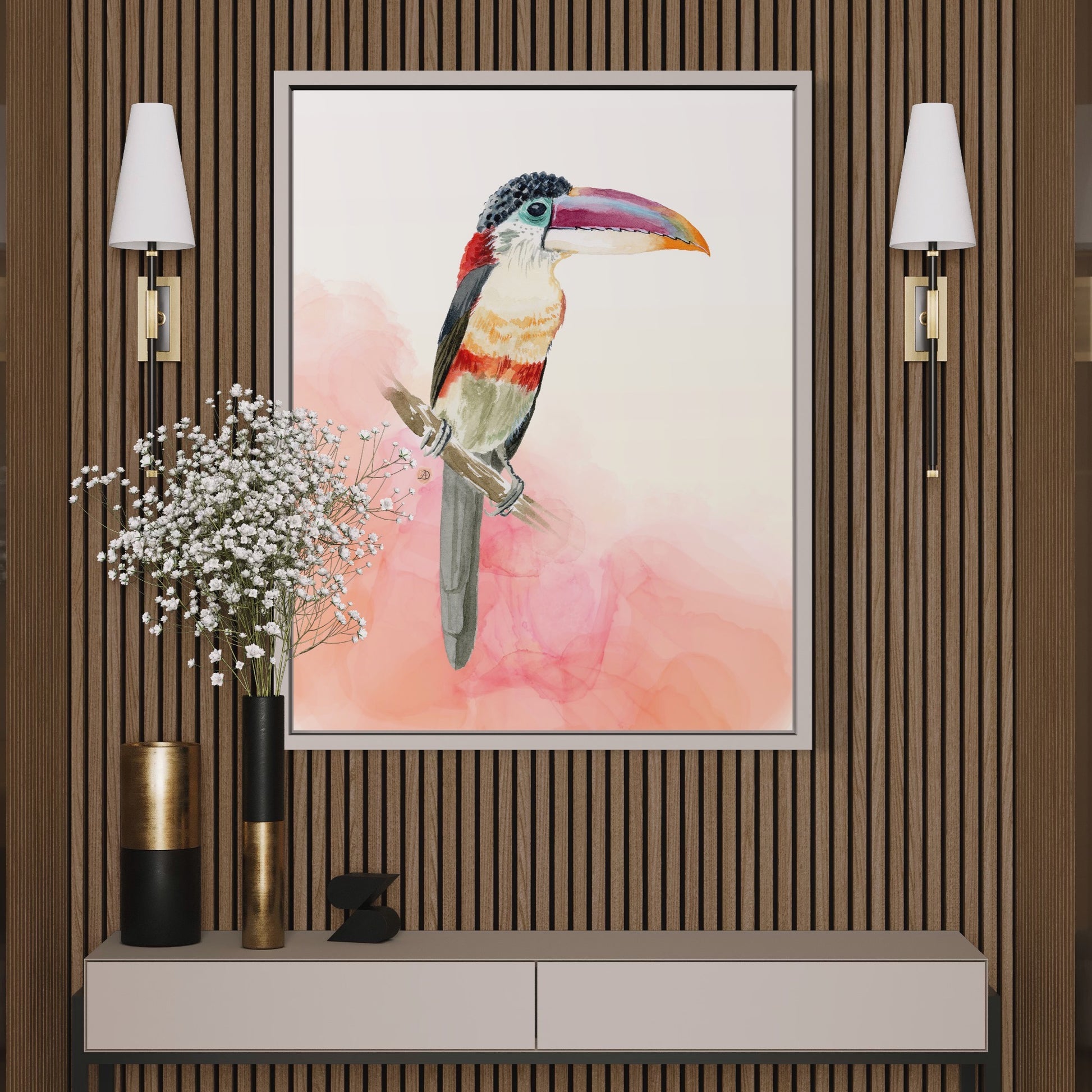 Curl-crested Aracari Tropical Toucan Bird, a Watercolor Art Print